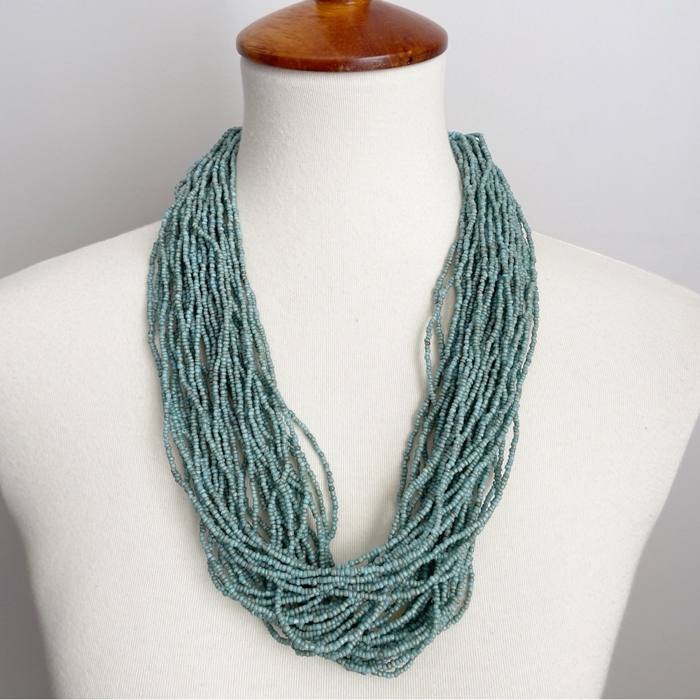 Seed Bead Necklace Turquoise Color Multi Strand Toggle Clasp NWOT